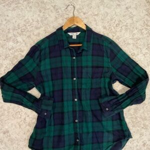 Old Navy Green & Navy Plaid Flannel Shirt